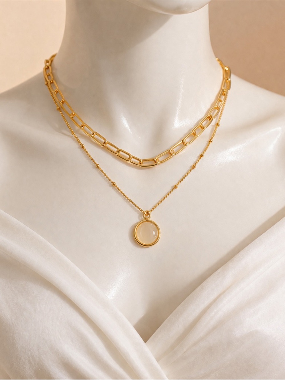 Gold plated Layered Circle Pendant Necklace Set - Women Jewelry stainless steel